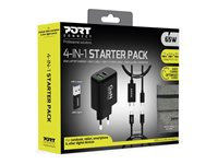 PORT Connect - 4-in-1 Starter Pack - strømadapter - 65 watt - 4.05 A - QC 3.0, PD, PD/PPS - 2 utgangskontakter (USB, 24 pin USB-C) - på kabel: USB-C - med USB-C-kabel, USB-C til HDMI-kabel, USB-C til USB-A-adapter 501939
