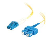 C2G LC-SC 9/125 OS1 Duplex Singlemode PVC Fiber Optic Cable (LSZH) - Koblingskabel - SC-enkeltmodus (hann) til LC-enkeltmodus (hann) - 3 m - 3 m - fiberoptisk - dupleks - 9 / 125 micron - OS1 - halogenfri - gul 85588