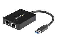 StarTech.com USB 3.0 to Dual Port Gigabit Ethernet Adapter w/ USB Port - 10/100/100 - USB Gigabit LAN Network NIC Adapter (USB32000SPT) - Nettverksadapter - USB 3.0 - 1GbE - 1000Base-T - 2 porter - svart USB32000SPT